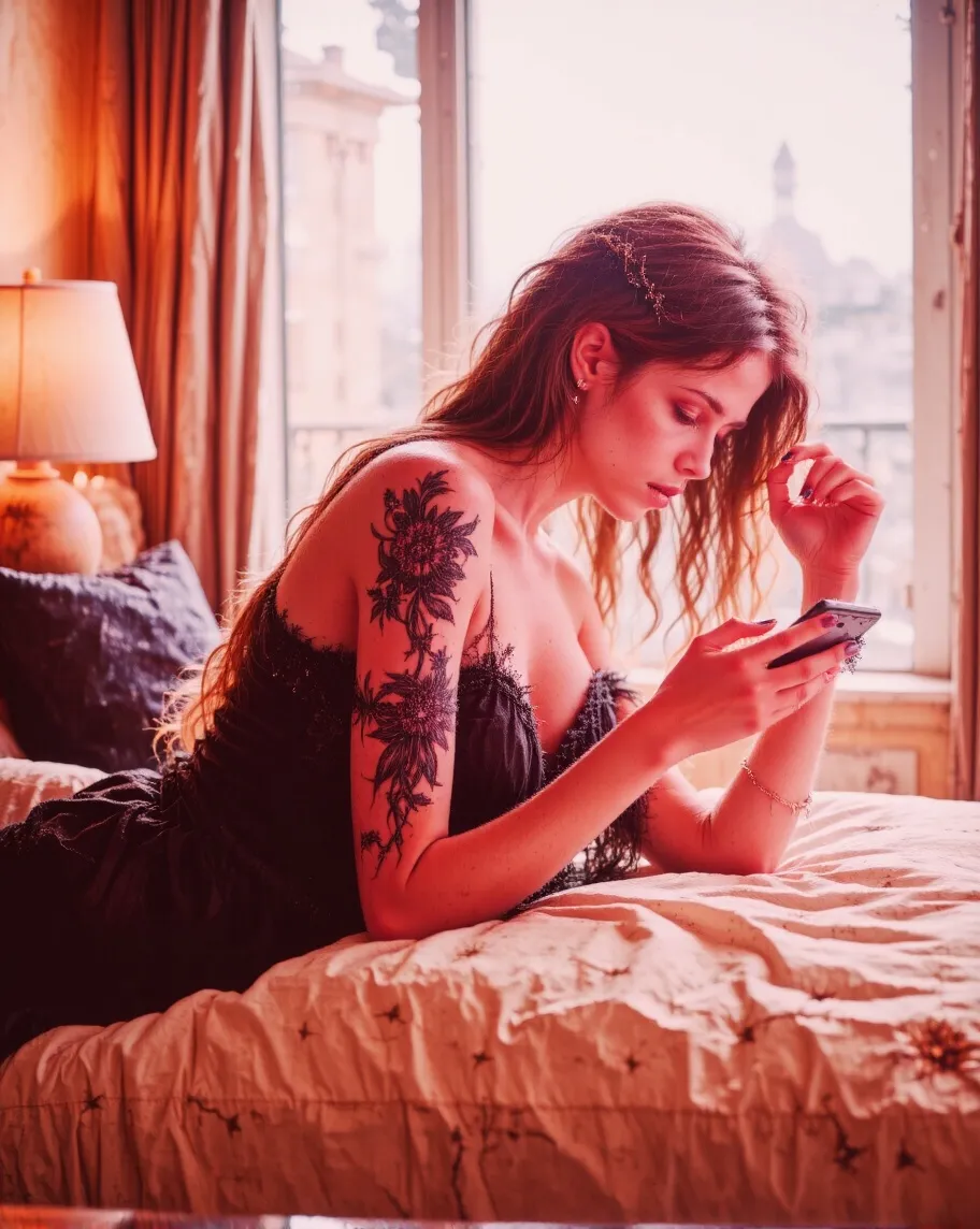 Beautiful Lady, Sitting a hotel - Free AI Photo Generator - starryai