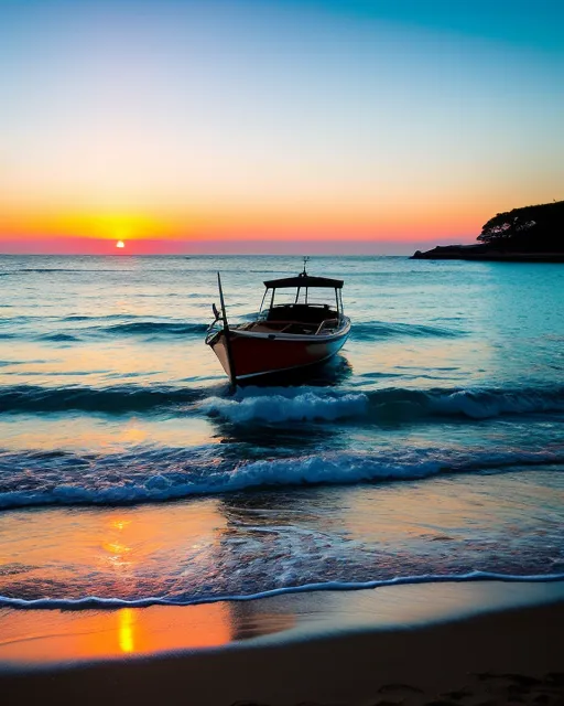 A tranquil beach at sunset, sands - Free AI Photo Generator - starryai