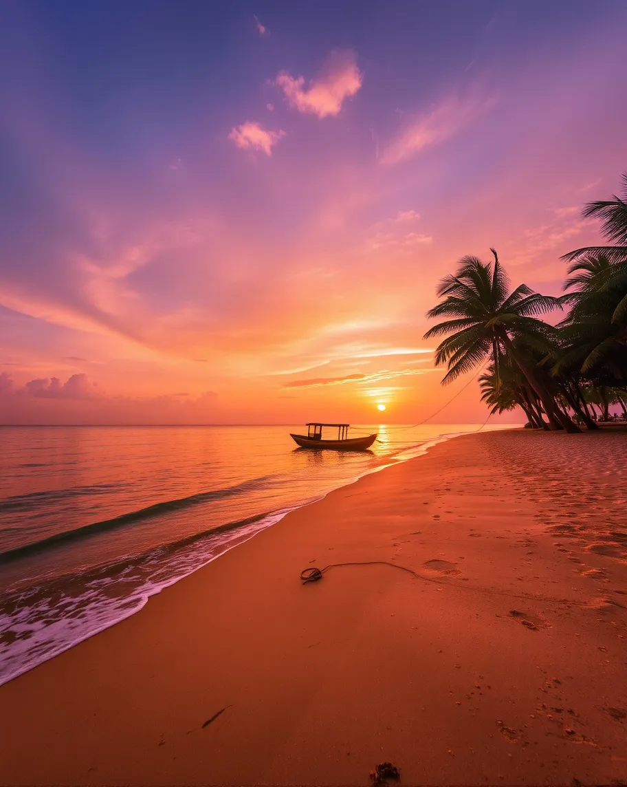 A tranquil beach at sunset, sands - Free AI Photo Generator - starryai