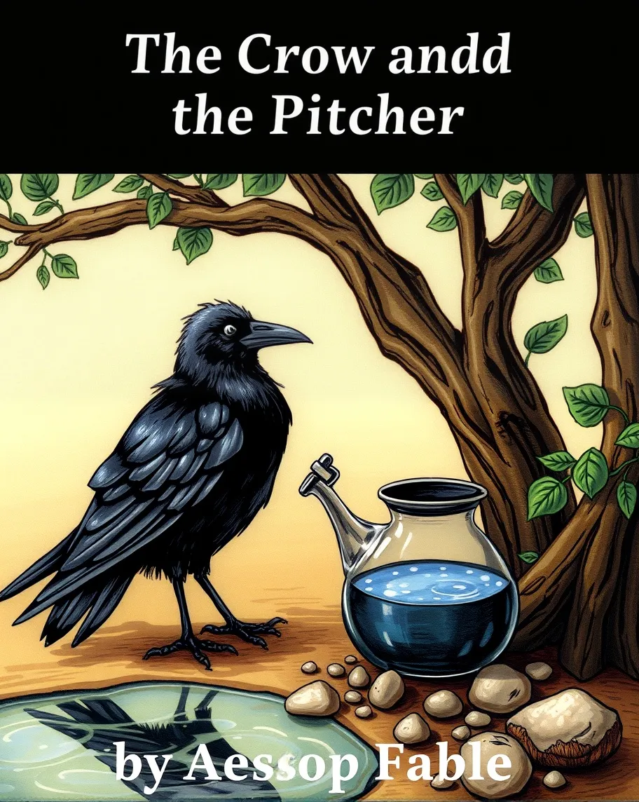 “The Crow Pitcher” Aesop fable - Free AI Photo Generator - starryai