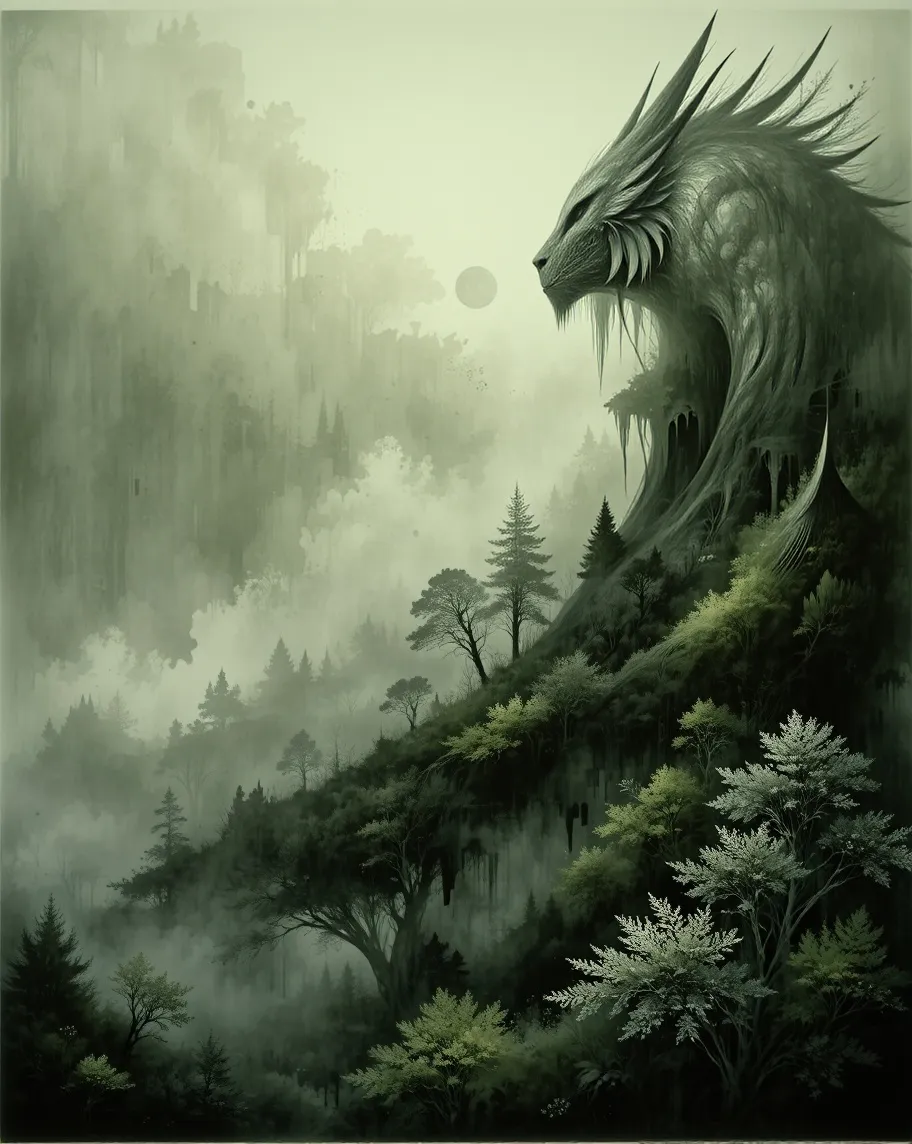 A giant beast looming over a at - Free AI Photo Generator - starryai