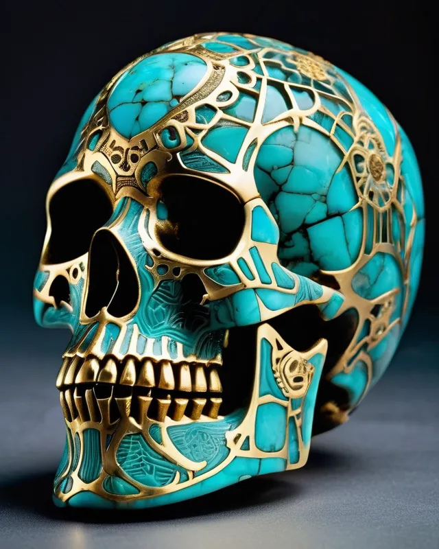 Skeleton Turqoise eerie skeleton sculpture carved - Free AI Photo Generator - starryai