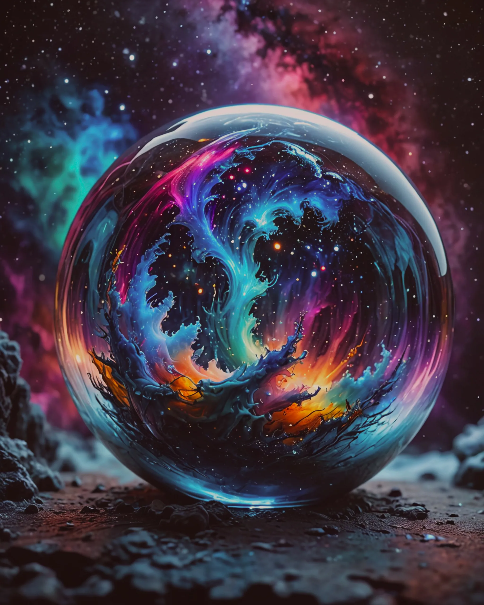 A glass sphere full ink, its own - Free AI Photo Generator - starryai