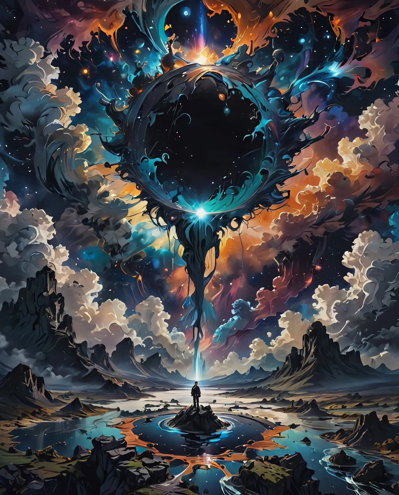 Ink spilling out a black hole - Free AI Photo Generator - starryai