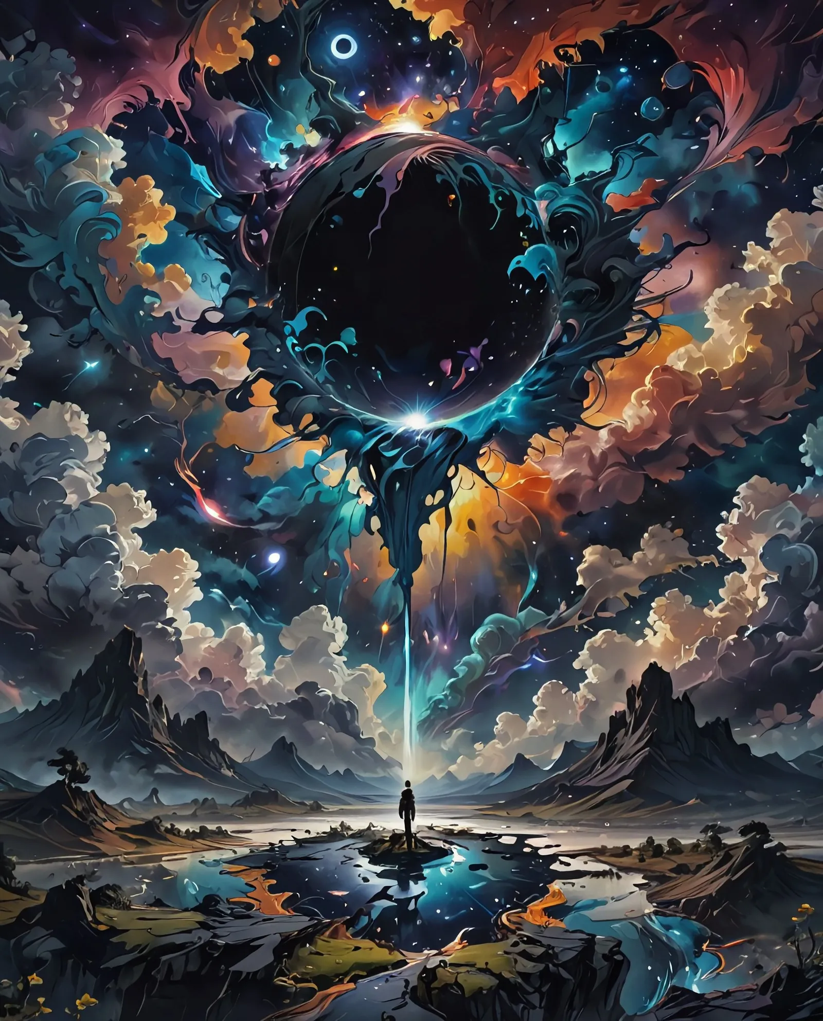 Ink spilling out a black hole - Free AI Photo Generator - starryai