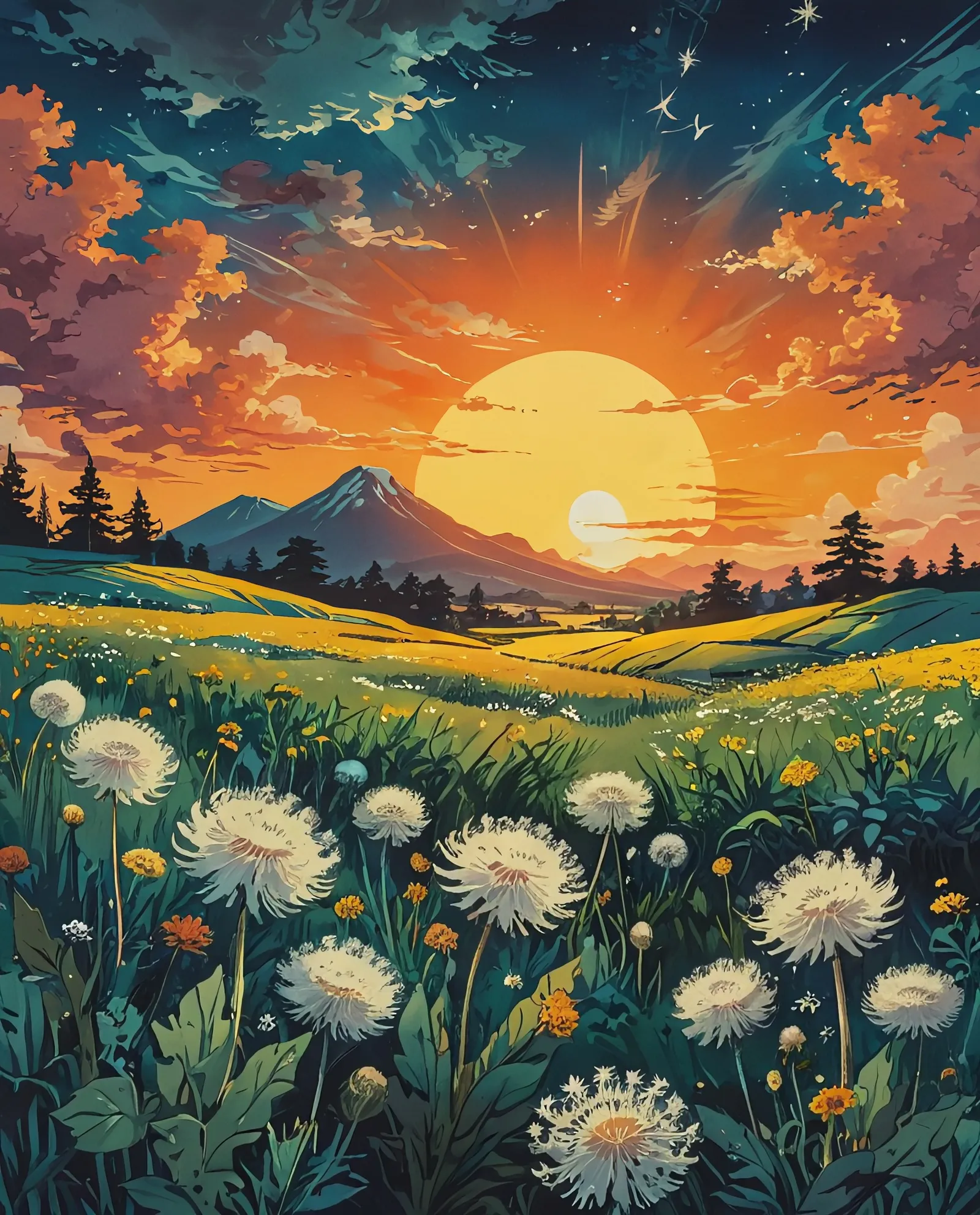 Dandelions Field - Free AI Photo Generator - starryai