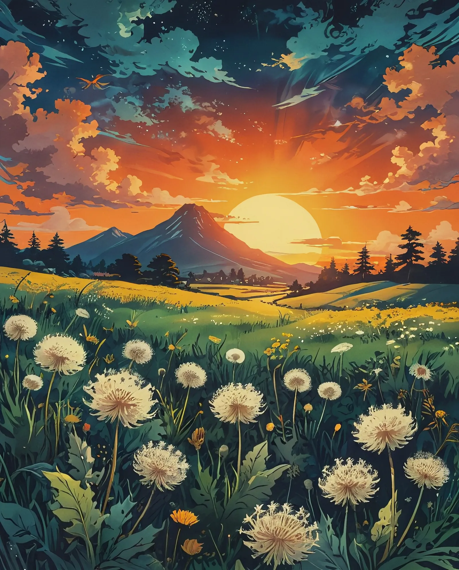 Dandelions Field - Free AI Photo Generator - starryai