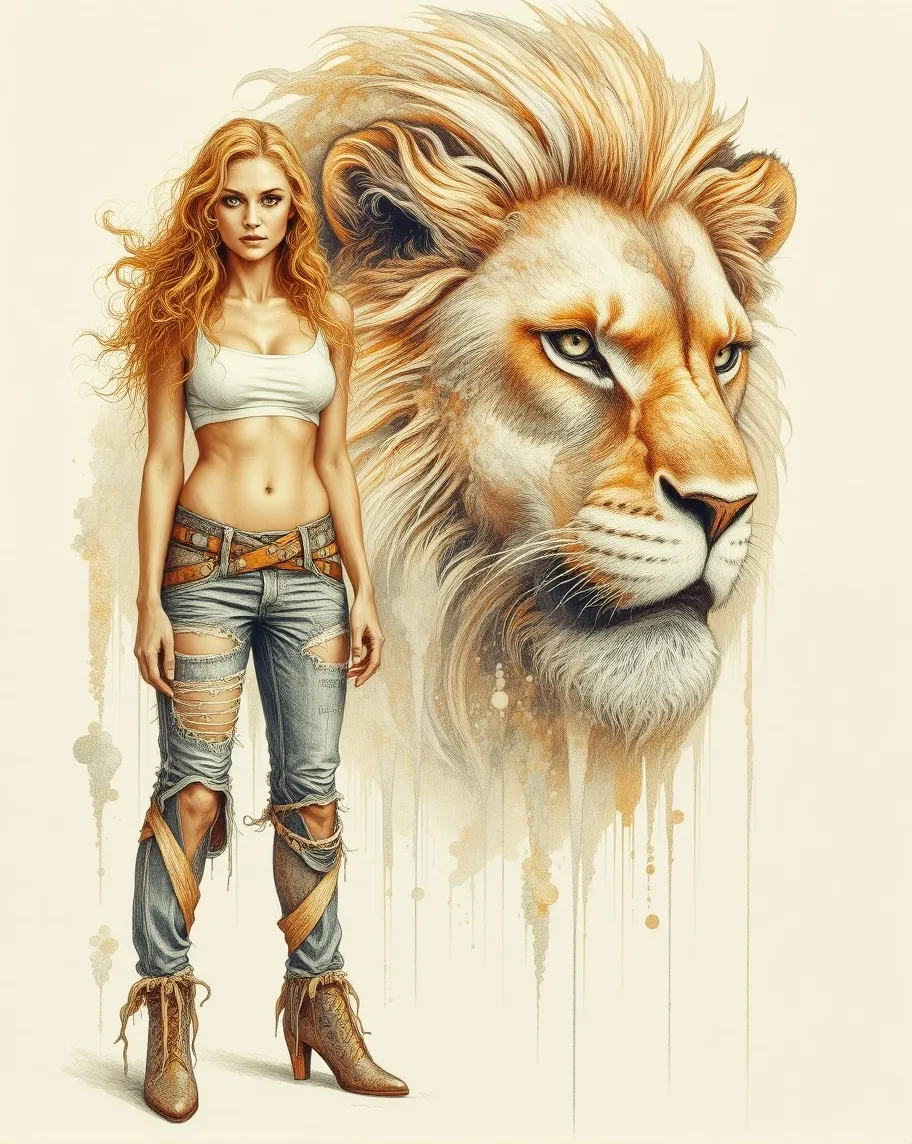 Lionnes Ripped A detailed artwork pastel colors - Free AI Photo Generator - starryai