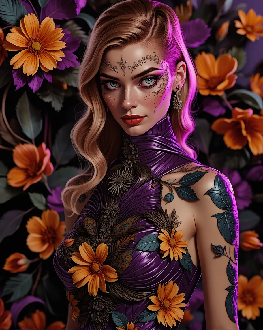 a woman a purple dress a flower - Free AI Photo Generator - starryai