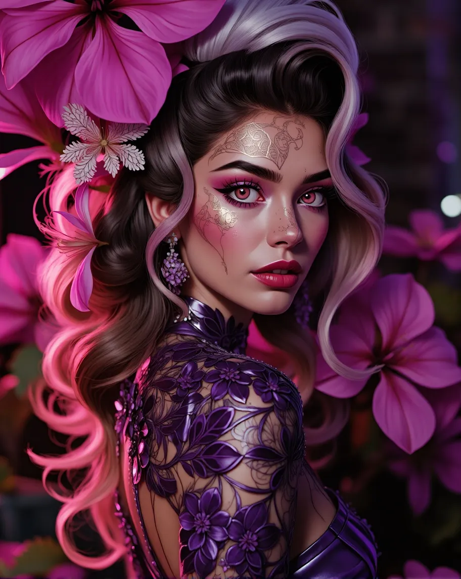 a woman a purple dress a flower - Free AI Photo Generator - starryai