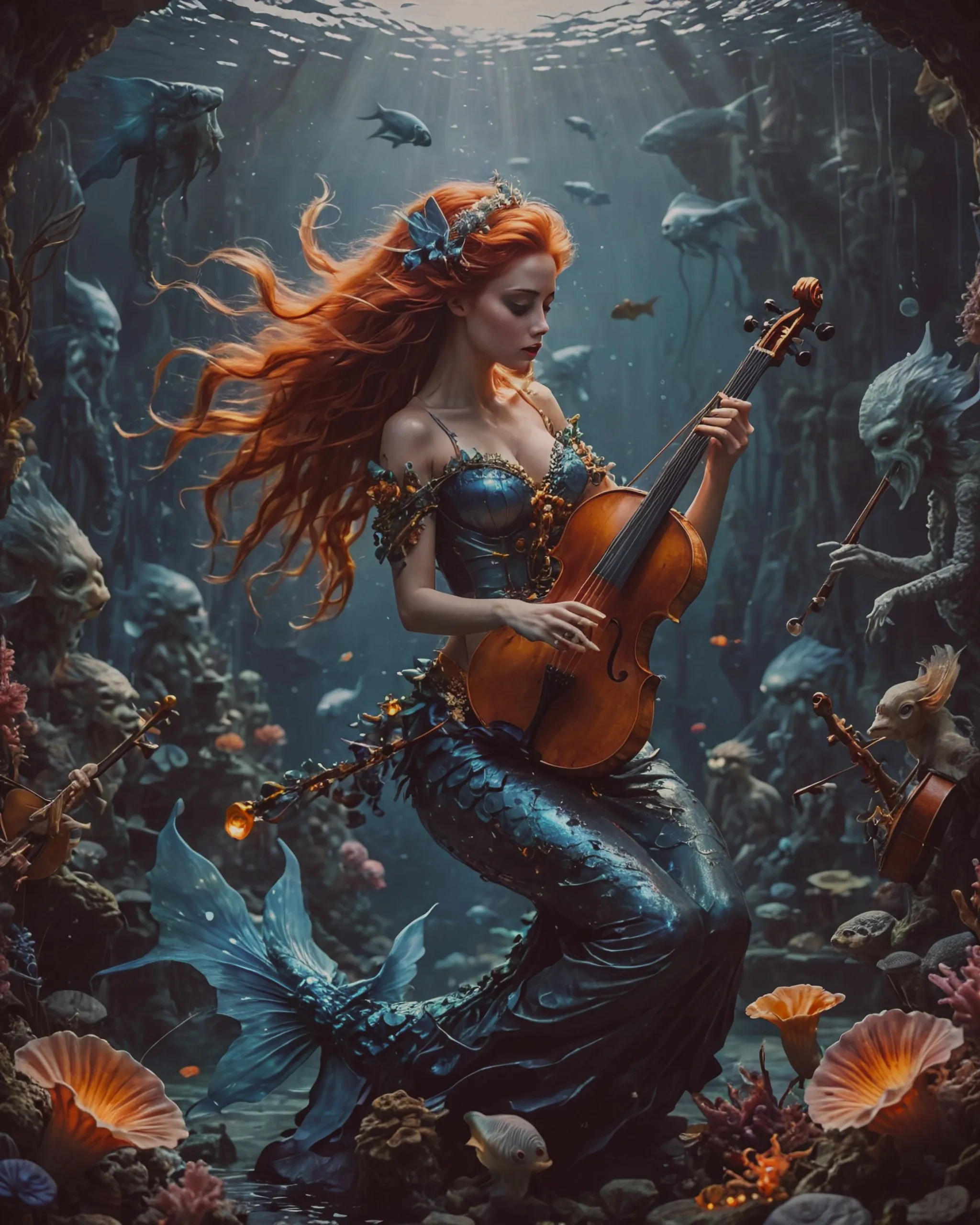 A merfolk orchestra are playing - Free AI Photo Generator - starryai