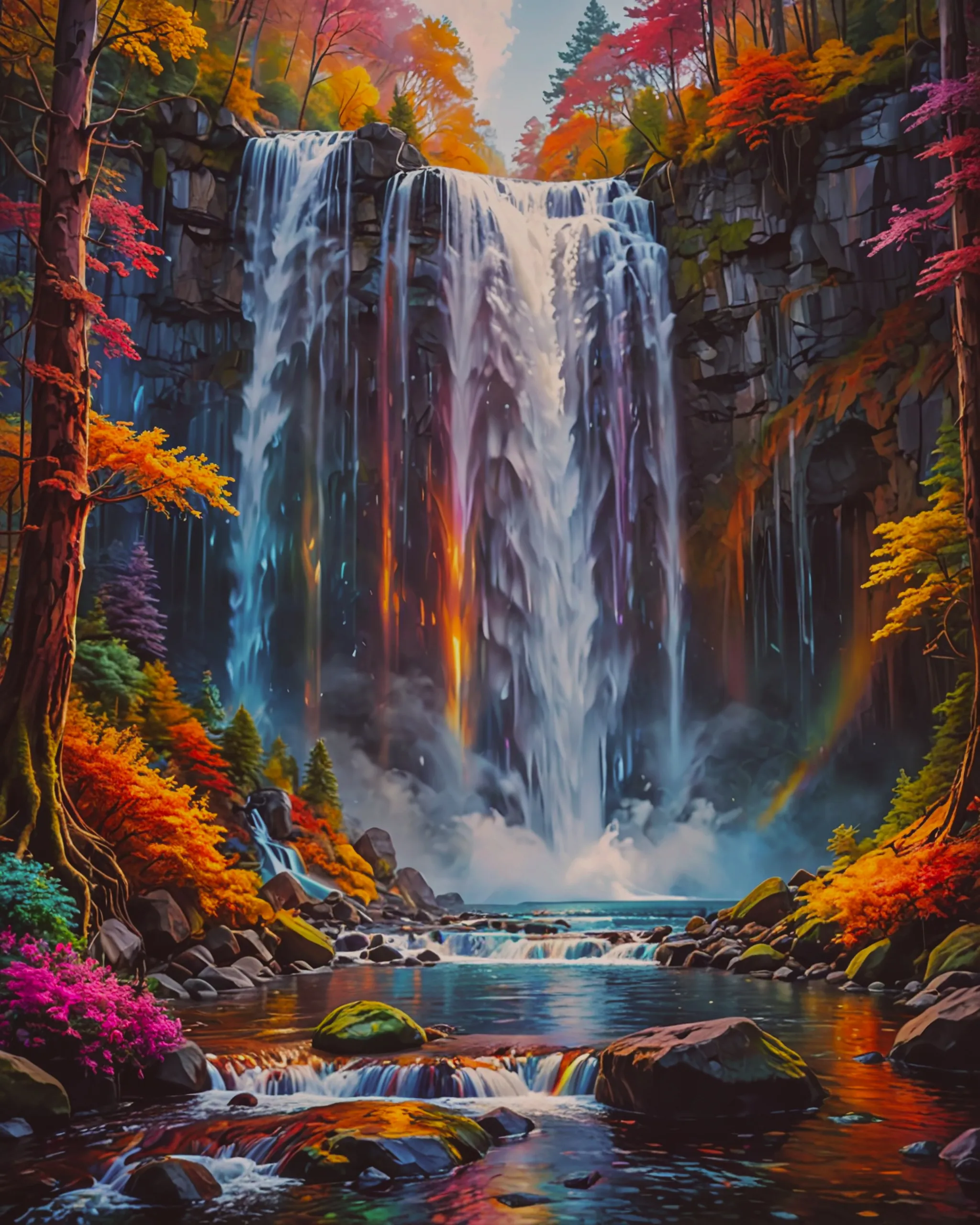 Rainbow color waterfall. Vivid. - Free AI Photo Generator - starryai