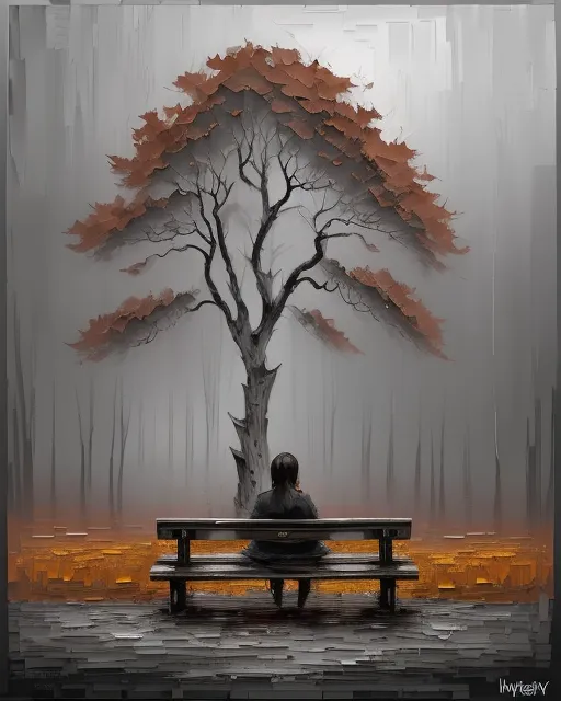 A solitary figure sits on a bench - Free AI Photo Generator - starryai