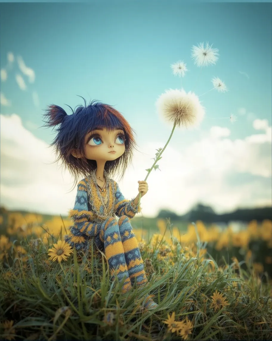 A cute girl sitting at top a hill - Free AI Photo Generator - starryai