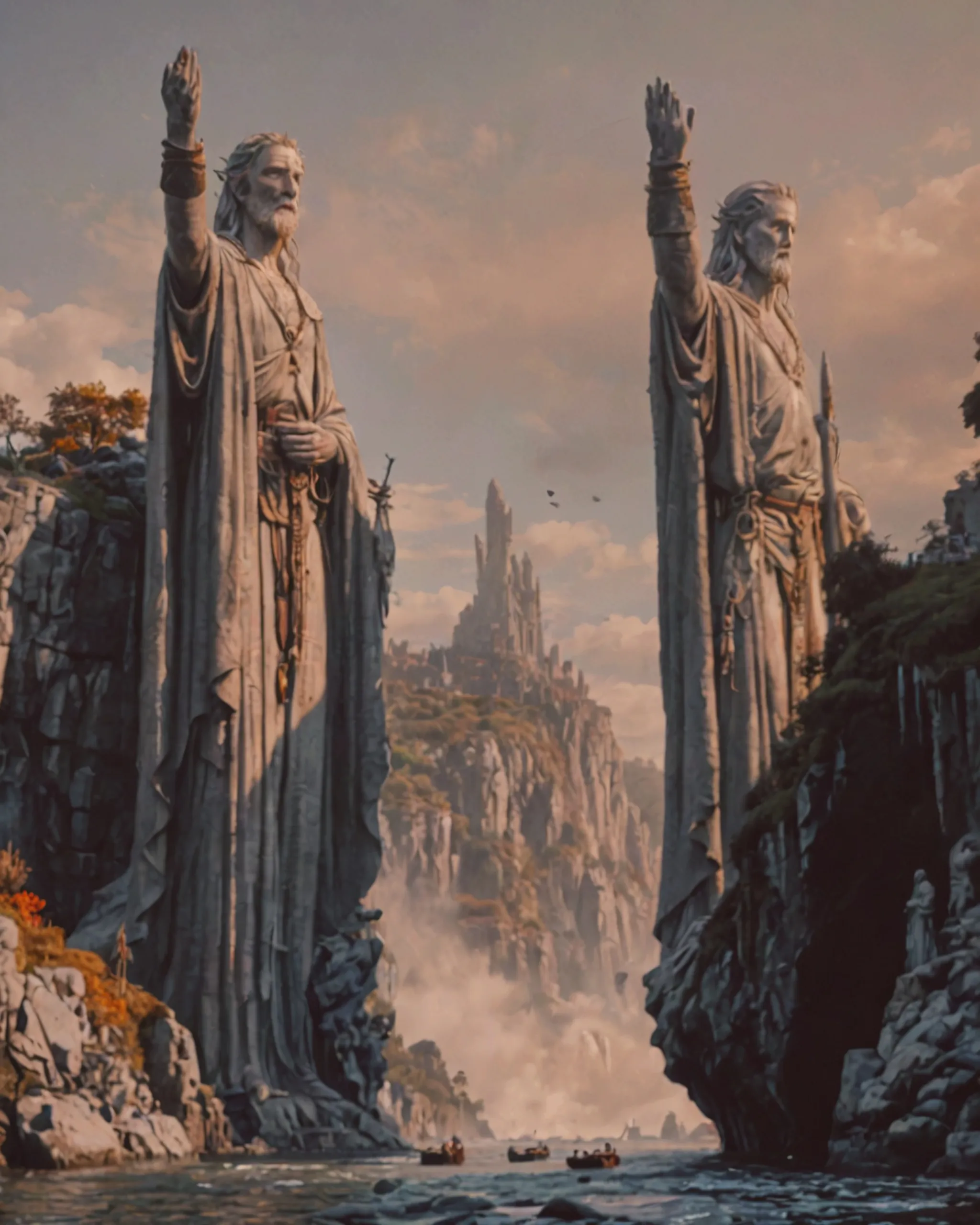 Random Tall Image Tall statues towering above river - Free AI Photo Generator - starryai