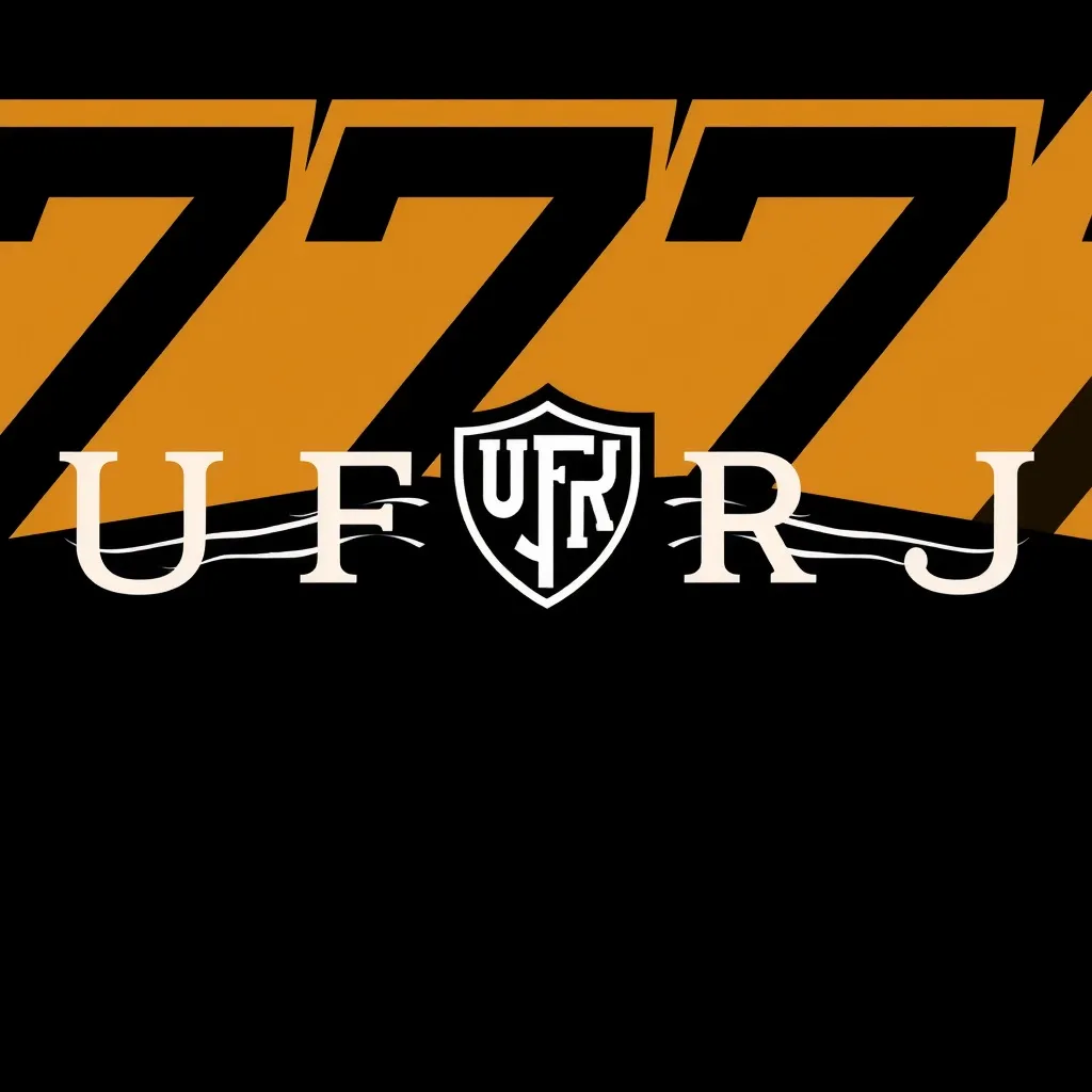 Create a logo in yellow, black and white inspired by university fraternities and with a special typography for the word “UFRJ”