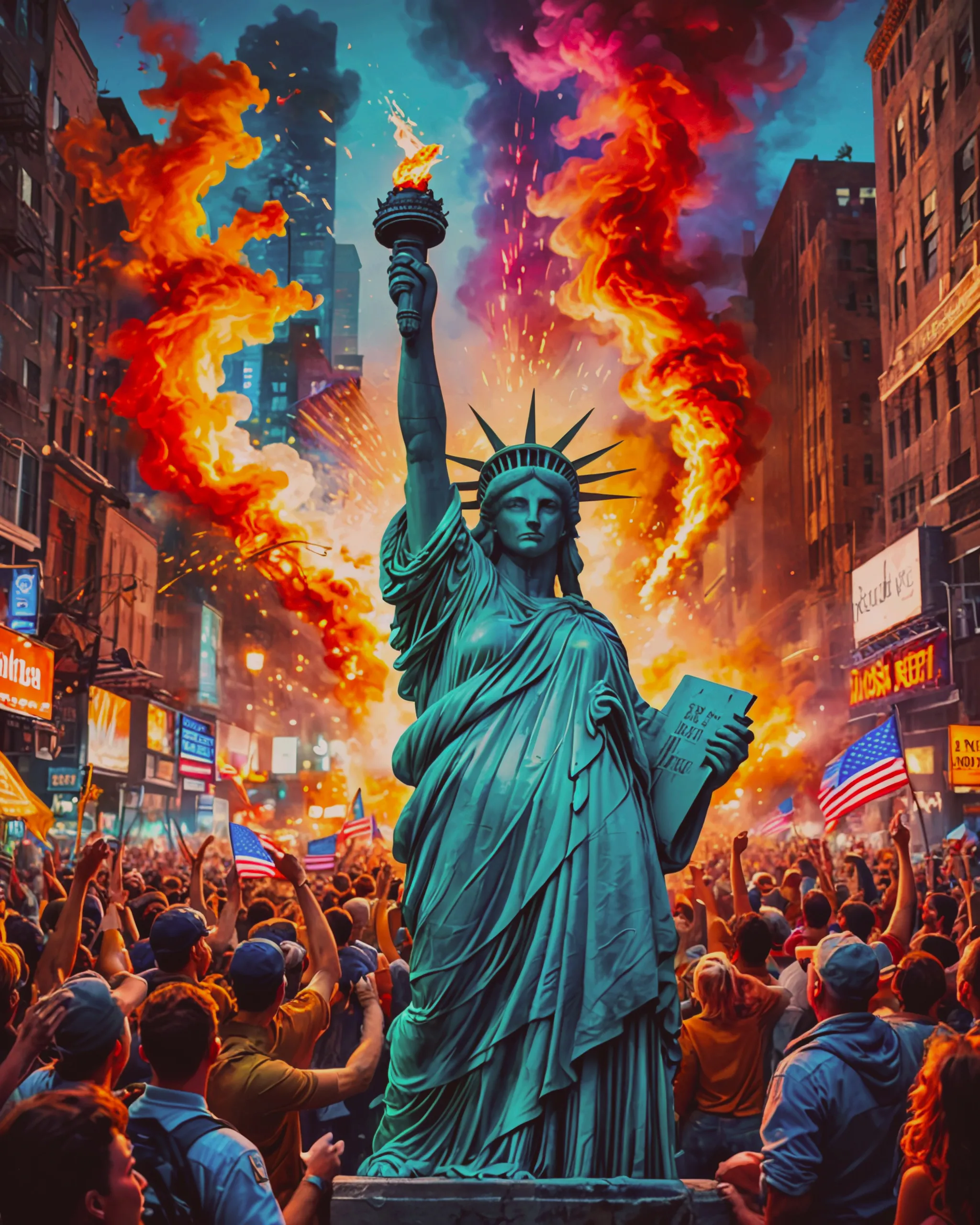 Freedom Fight Style Citizens fighting freedom, Vivid - Free AI Photo Generator - starryai