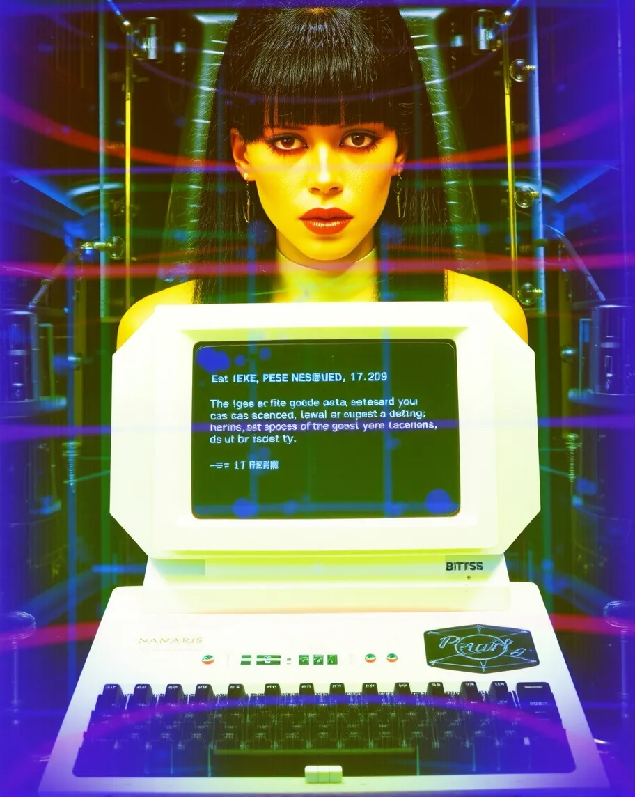 1979 clear plastic mannequin, biomechanical fusion, interior components visible through translucent casing, stunner mannequin, error message pop up screen overlayed on foremost plane, glass encased subject built into computer console, mannequin stunner woman, behind glass, overlaid data, shiny skin, refraction,, analog, black hair, new wave, punk attitude, dynamic, dramatic, psychic thriller, retro style, mirror, vanity, anticipation, visual tension, complex wires and tubes connected to console, subject built into console, behind glass encasement 16k sharp fo us fast shutter speed HD 