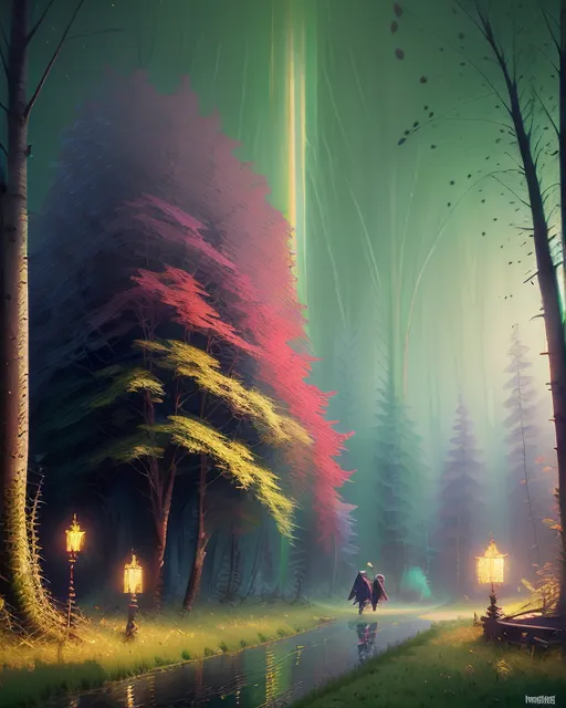 Rainbow forest underneath green - Free AI Photo Generator - starryai