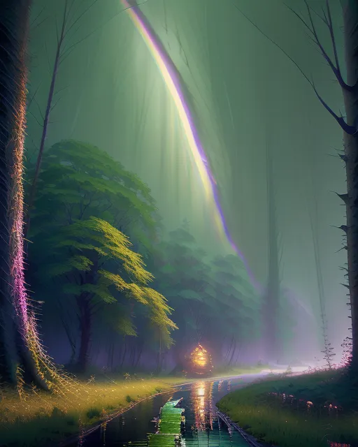Rainbow forest underneath green - Free AI Photo Generator - starryai