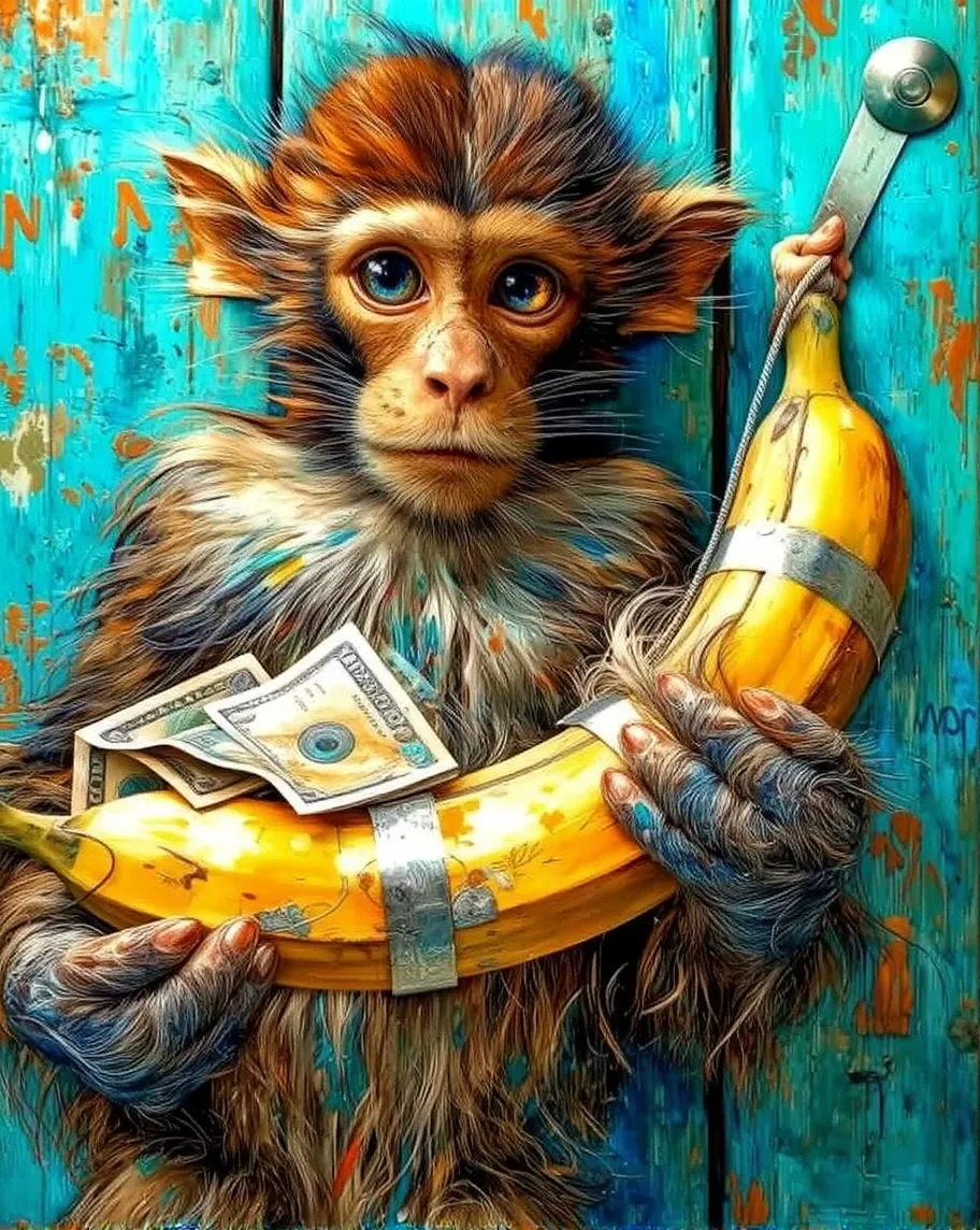 A ripe banana taped silver ductap - Free AI Photo Generator - starryai