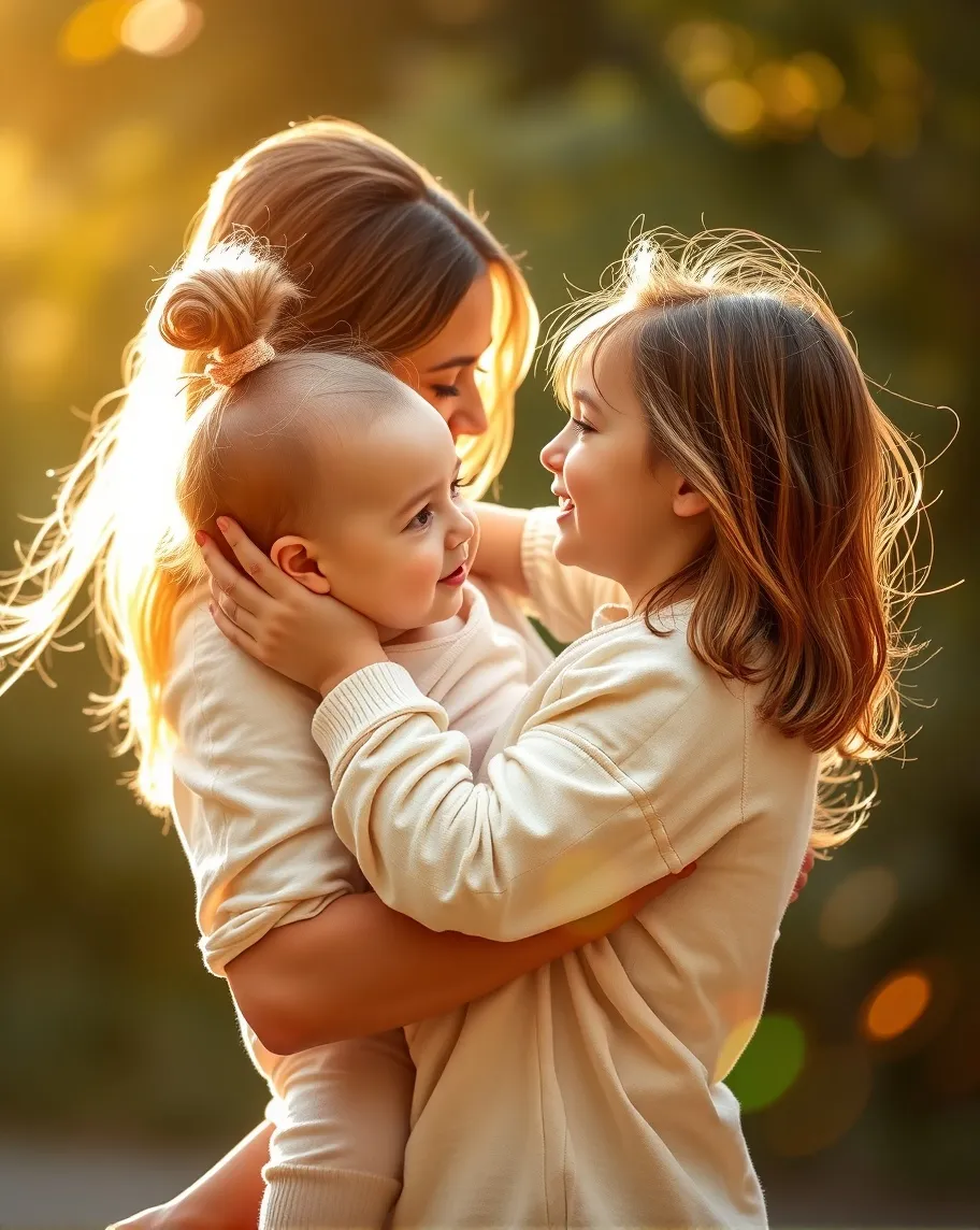 Create image a mother holding her - Free AI Photo Generator - starryai