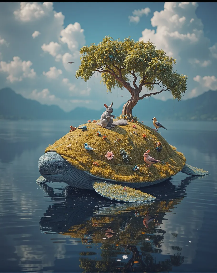 A serene scene a giant turtle, On - Free AI Photo Generator - starryai