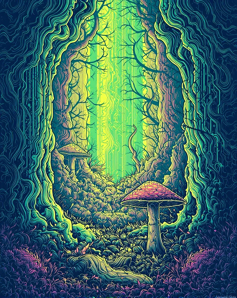 A psychedelic mushroom forest. - Free AI Photo Generator - starryai