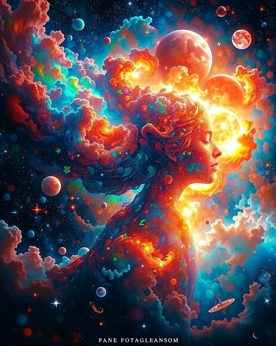 A woman made up swirling mist her - Free AI Photo Generator - starryai