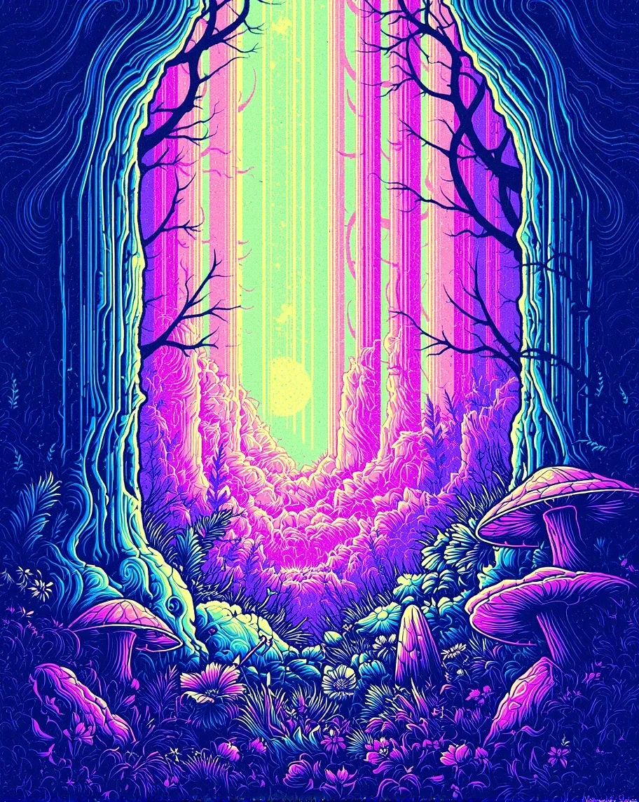 A psychedelic mushroom forest - Free AI Photo Generator - starryai
