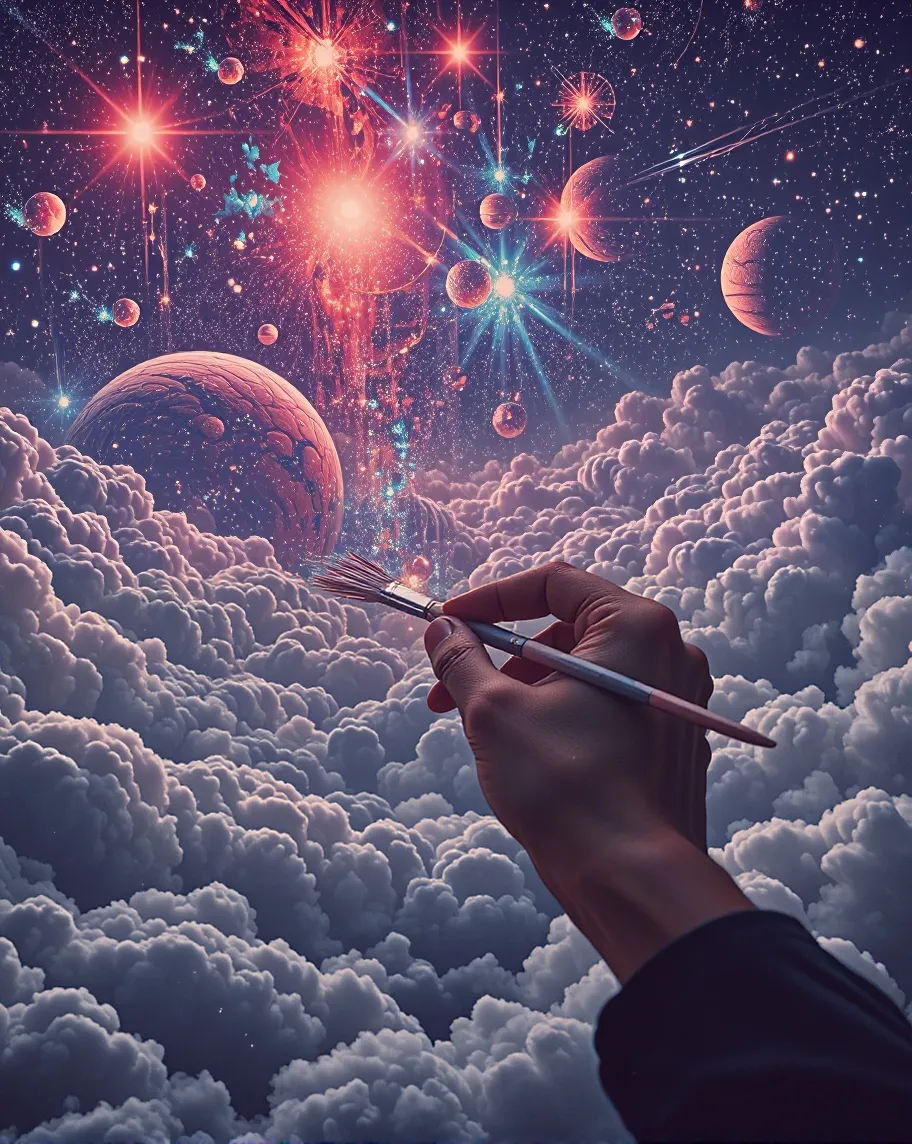 A cosmic landscape where planets, - Free AI Photo Generator - starryai