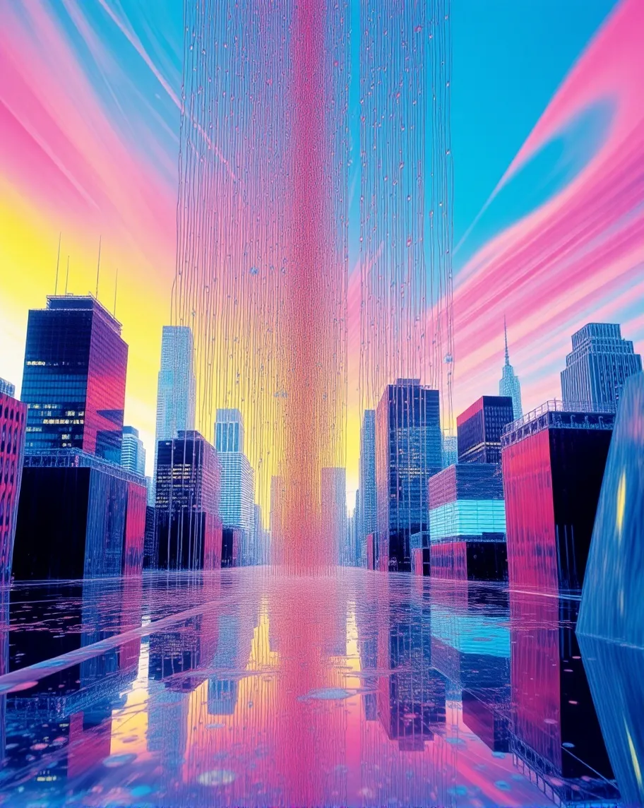 Witness city come alive a cascade - Free AI Photo Generator - starryai