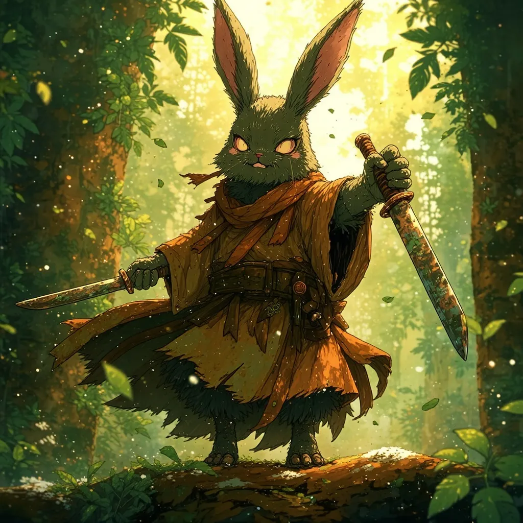 Furious Rabbit Furry green rabbit ghost boy old - Free AI Photo Generator - starryai