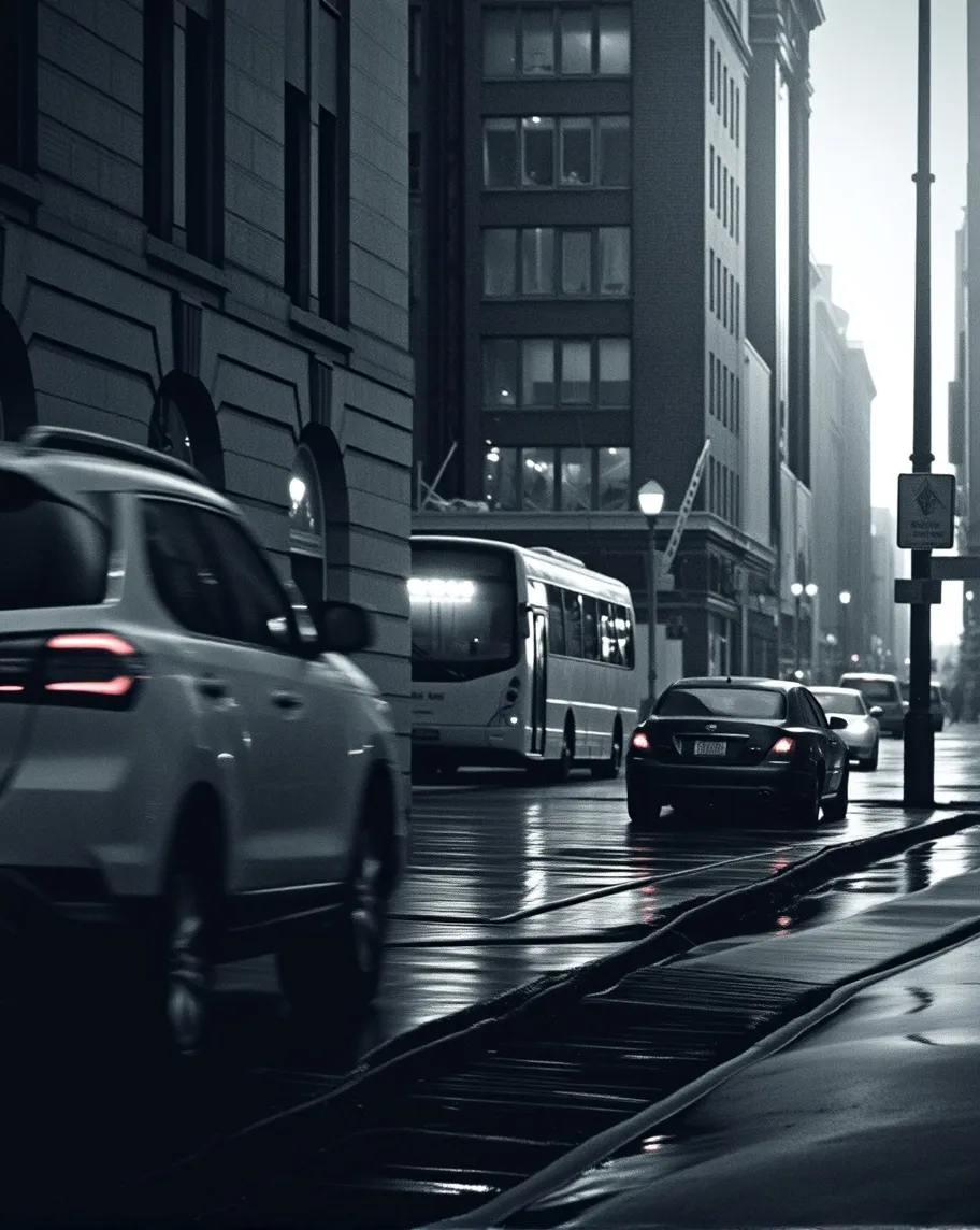 A city street on a rainy winter - Free AI Photo Generator - starryai