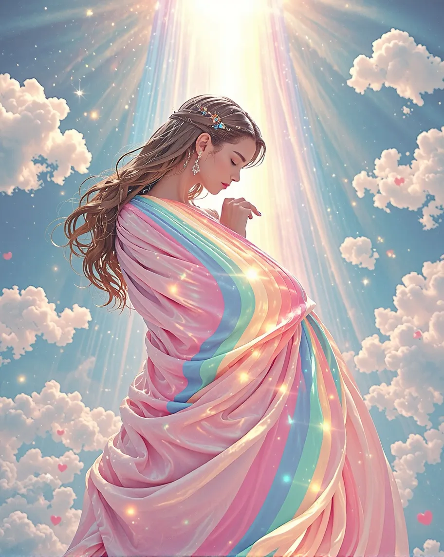 A girl wraps herself a rainbow - Free AI Photo Generator - starryai