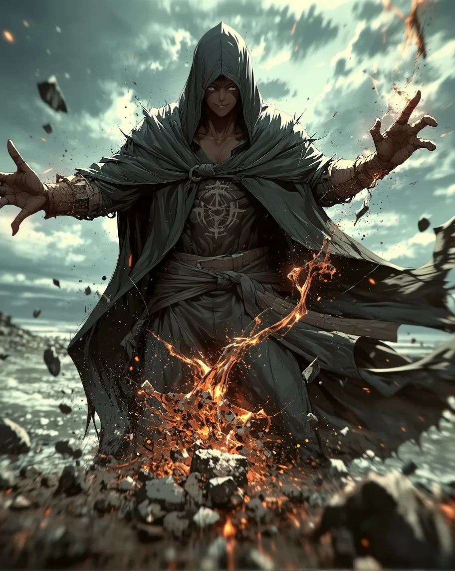 A cloaked dark mage wields earth - Free AI Photo Generator - starryai