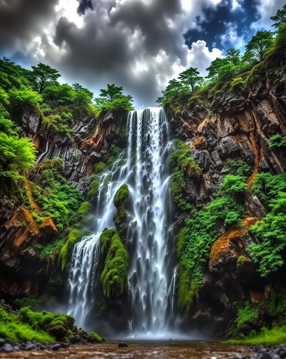 Rainbow waterfall. Add vibrant - Free AI Photo Generator - starryai