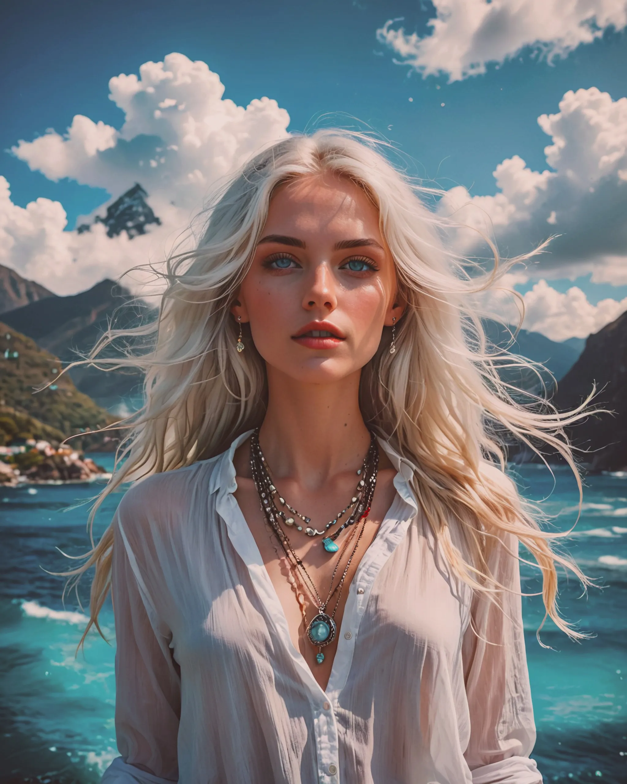 A beautiful woman long white hair - Free AI Photo Generator - starryai