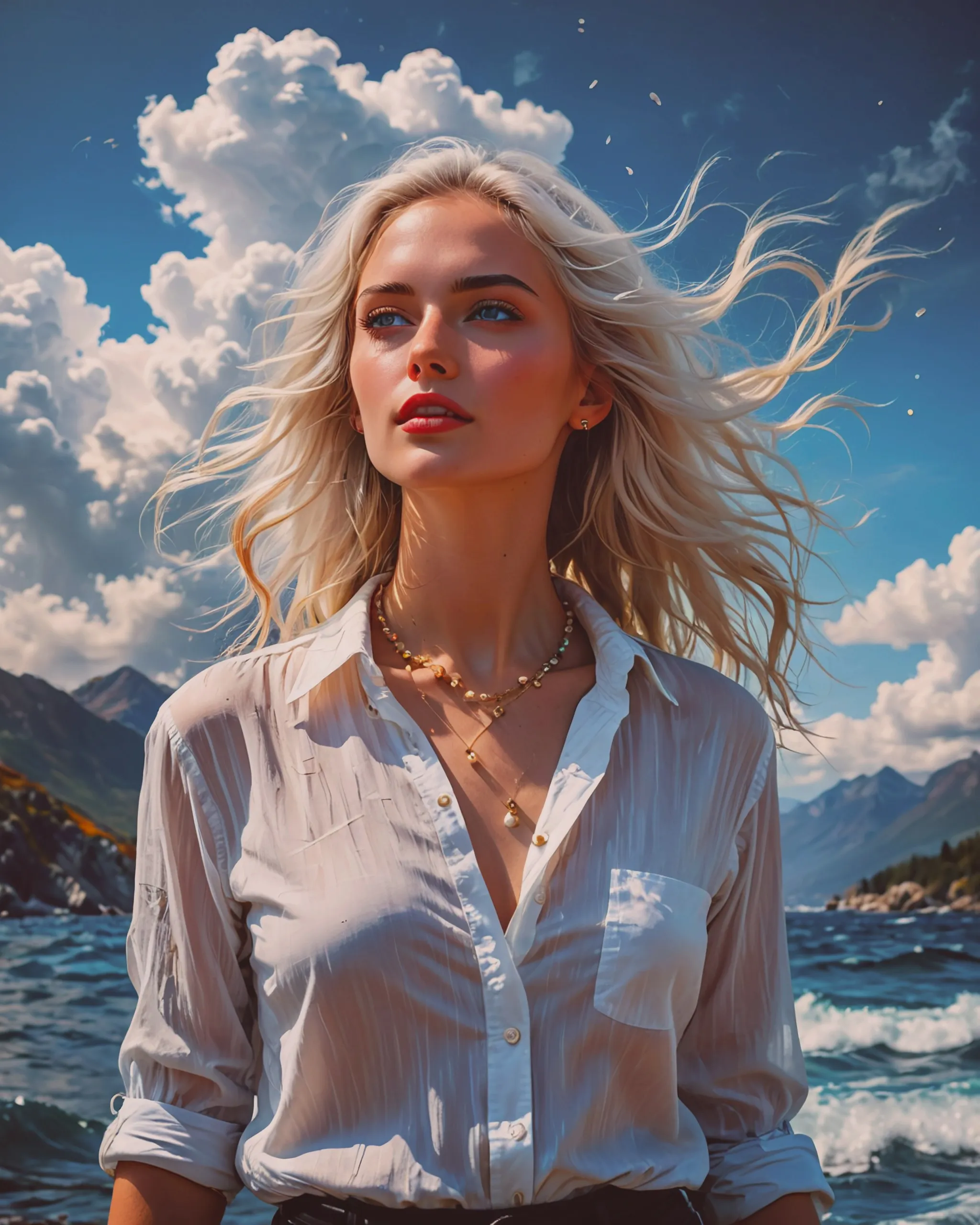 A beautiful woman long white hair - Free AI Photo Generator - starryai