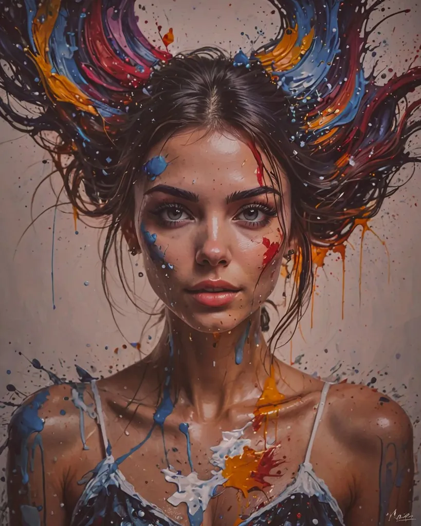 Splashed Portrait Splashed painting portrait a lady - Free AI Photo Generator - starryai