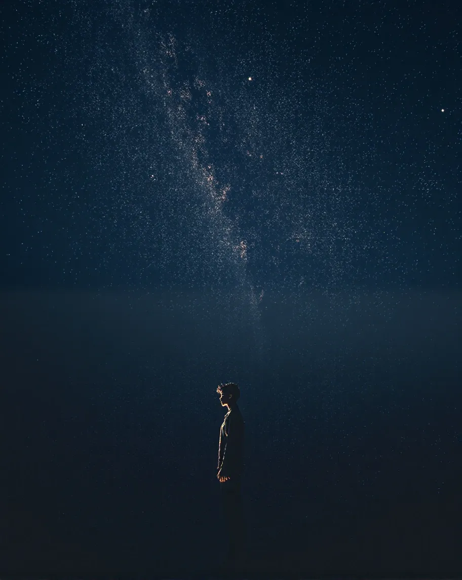 A lone figure stands at edge a - Free AI Photo Generator - starryai
