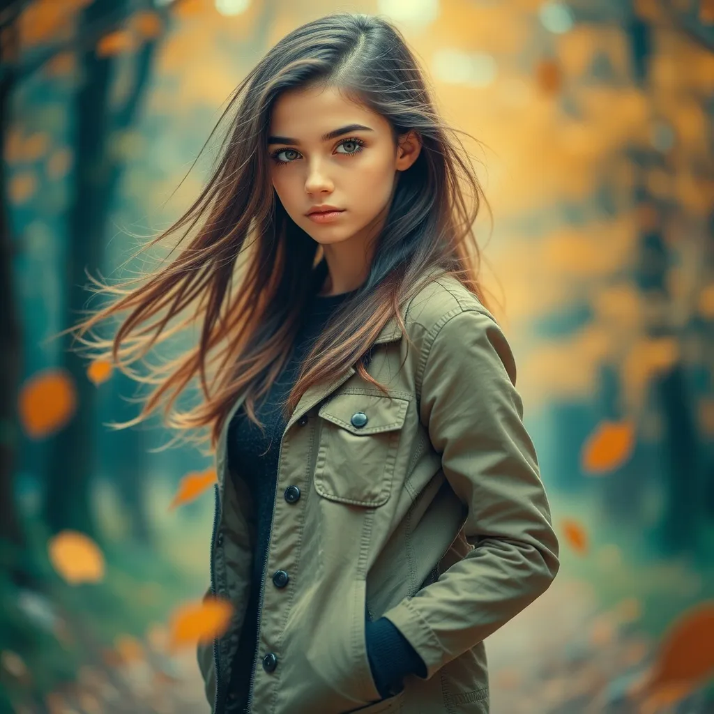It shows a young woman autumn She - Free AI Photo Generator - starryai