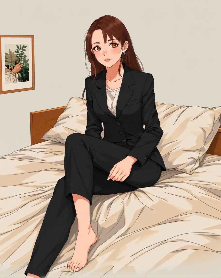 a woman sitting on top a bed a - Free AI Photo Generator - starryai