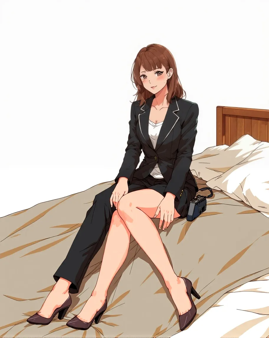 a woman sitting on top a bed a - Free AI Photo Generator - starryai