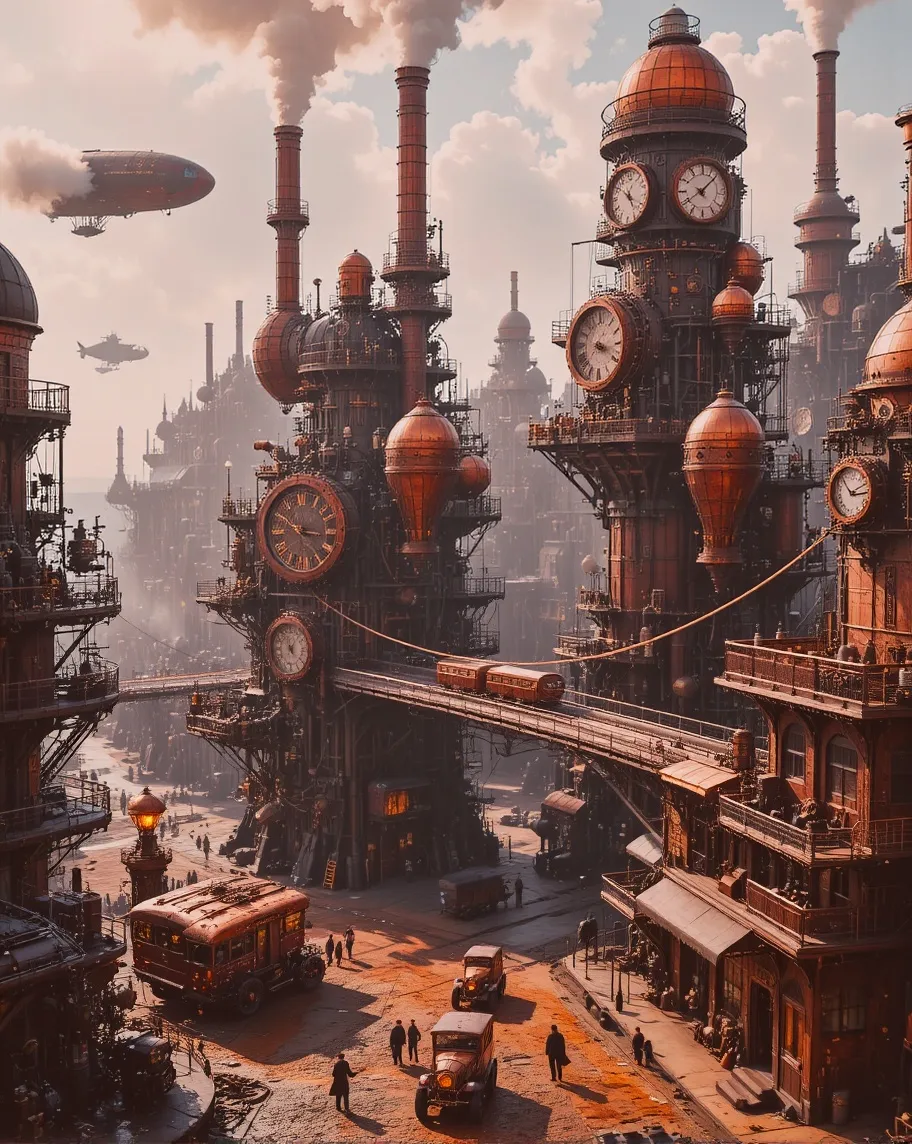 A grand, sprawling steampunk city - Free AI Photo Generator - starryai