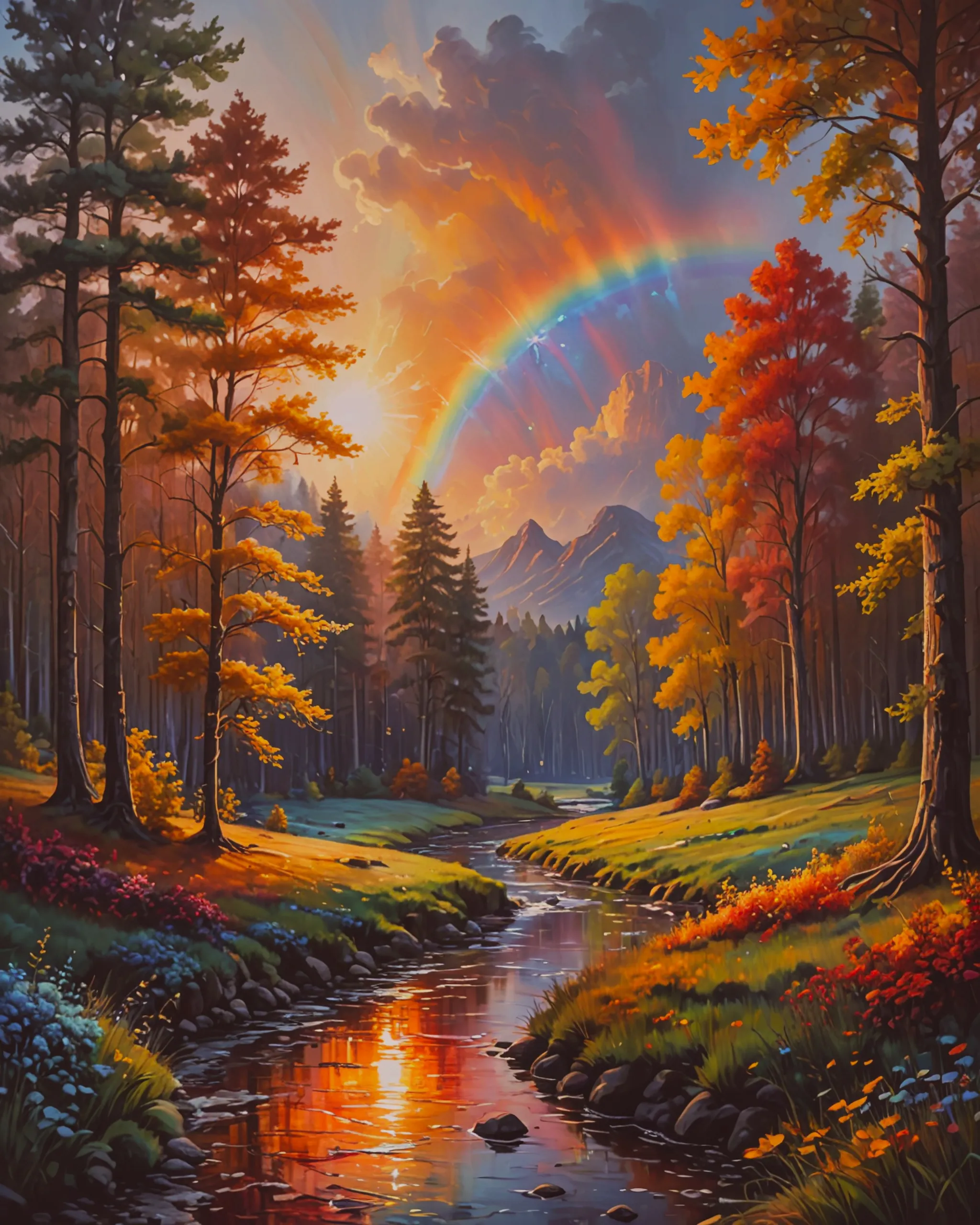 Beautiful rainbow sunset bursting - Free AI Photo Generator - starryai