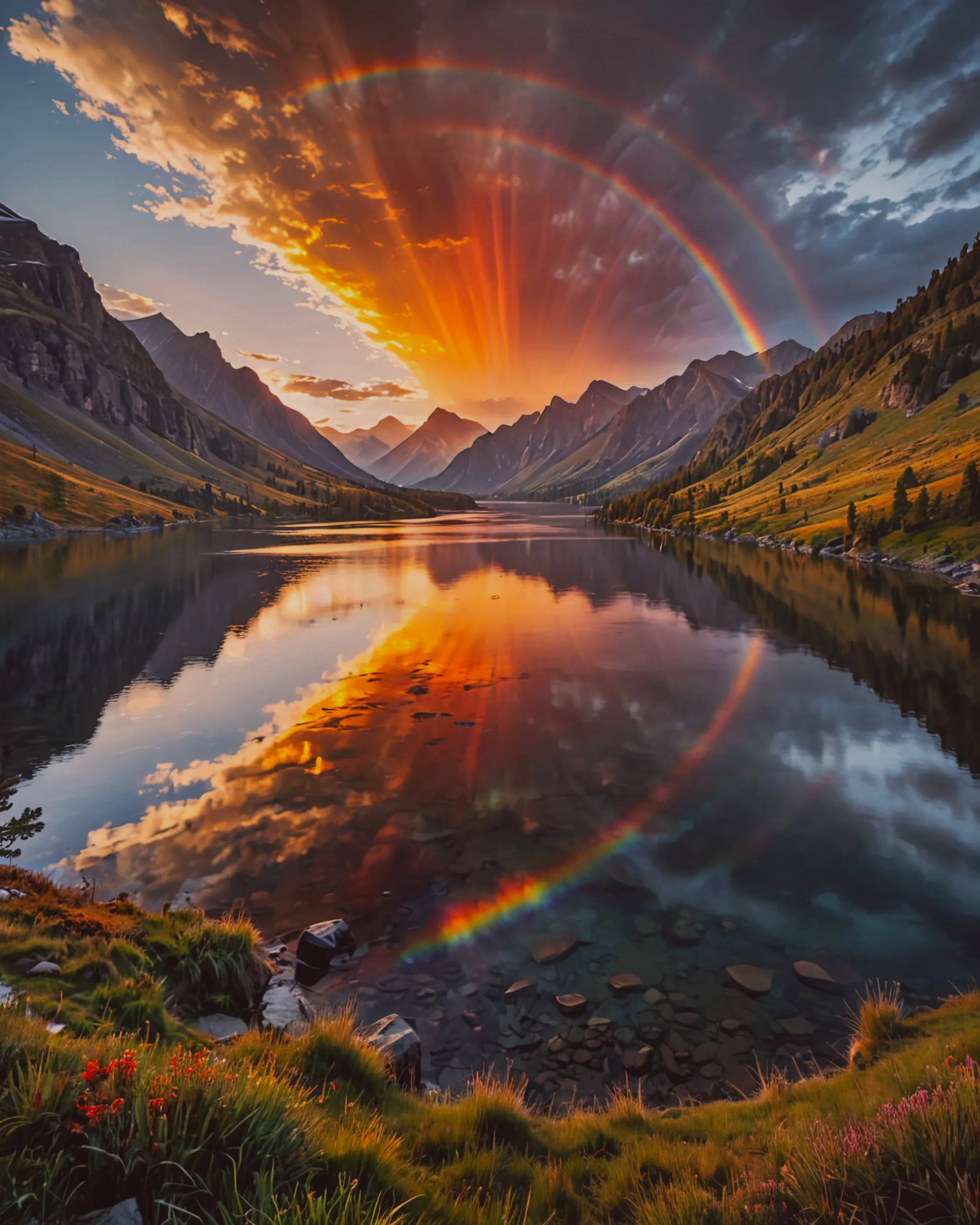 Beautiful rainbow sunset bursting - Free AI Photo Generator - starryai