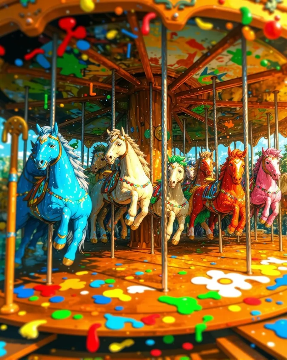 Paint Carousel A carousel living paint cans, a - Free AI Photo Generator - starryai