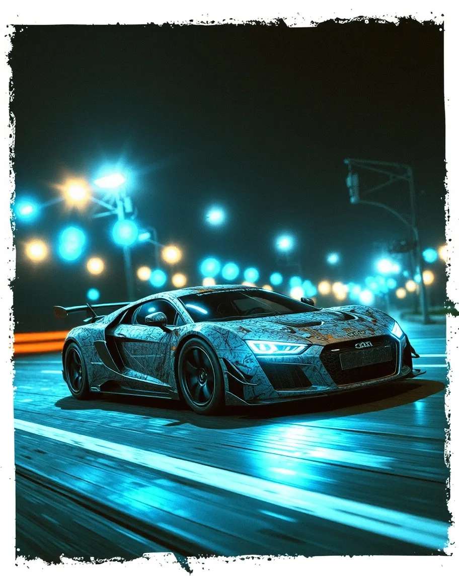 A futuristic sports car racing on - Free AI Photo Generator - starryai