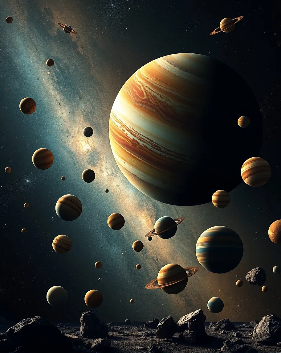 A parade planets against backdrop - Free AI Photo Generator - starryai
